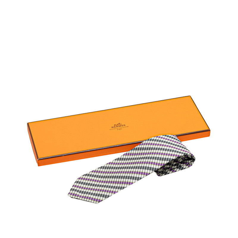 Hermes Silk Stripe Tie Black Purple White