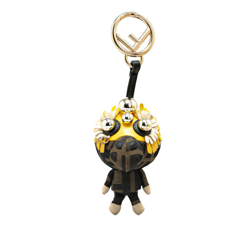 Fendi Zucca Space Monkey Bag Charm Key Holder Canvas Leather