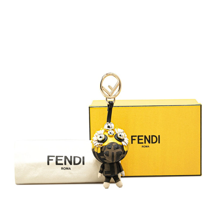 Fendi Zucca Space Monkey Bag Charm Key Holder Canvas Leather in Great Condition