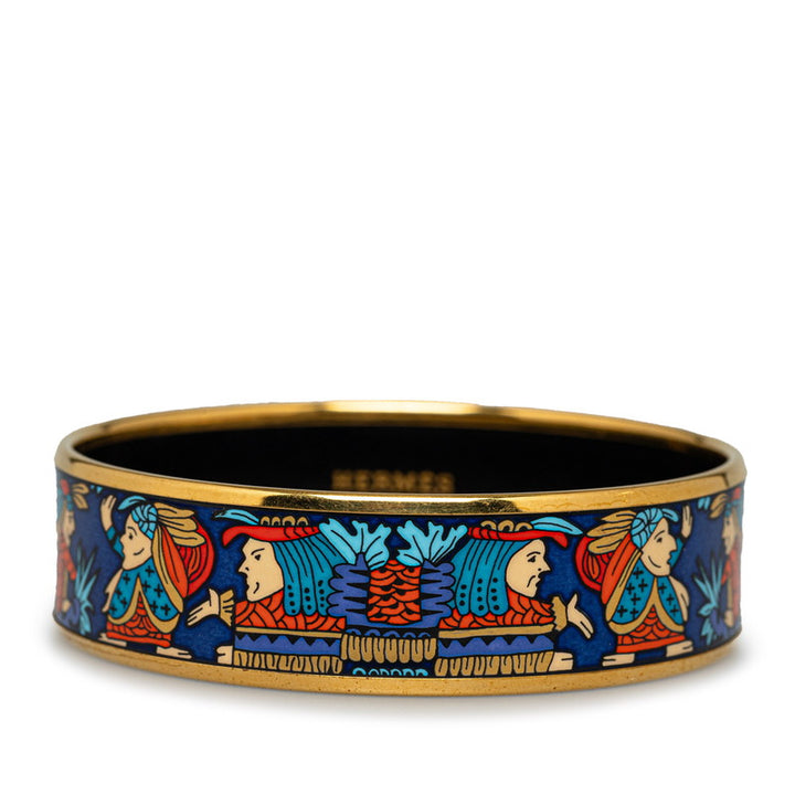 Hermes Enamel GM Indian Bangle Gold Blue Multicolor in Very Good Condition