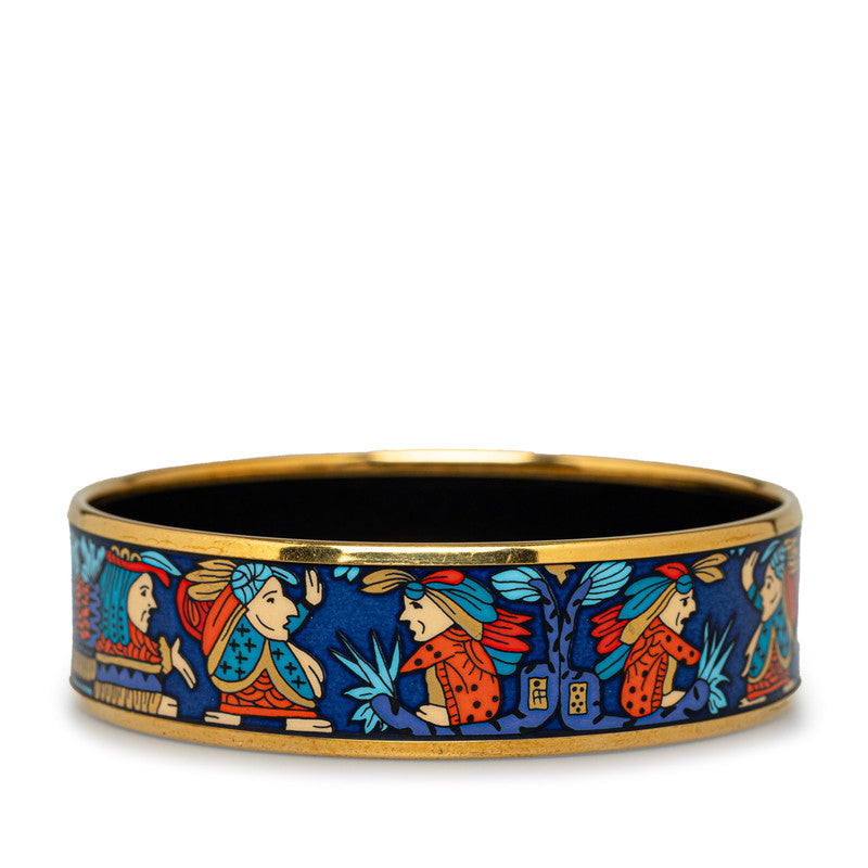 Hermes Enamel GM Indian Bangle Gold Blue Multicolor in Very Good Condition