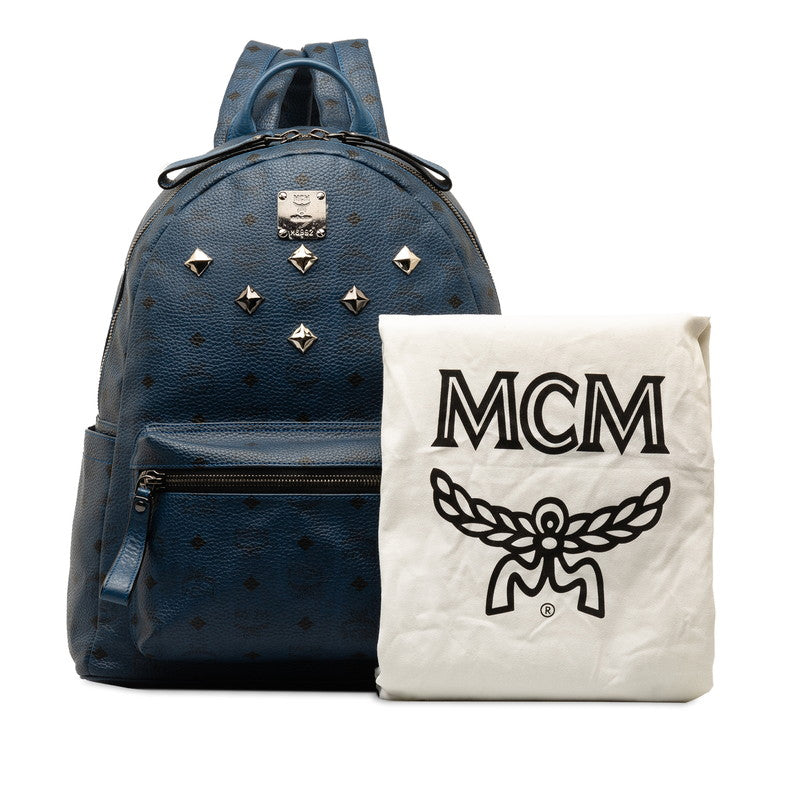 MCM Visetos Logo Studded Backpack Blue PVC Leather