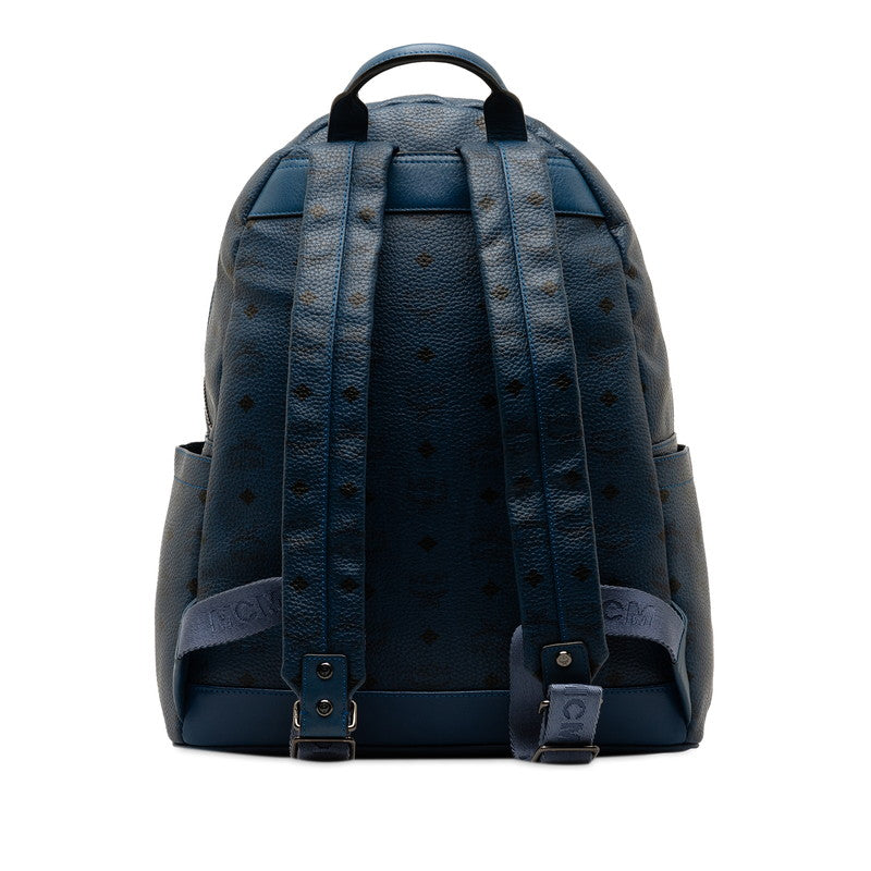 MCM Visetos Logo Studded Backpack Blue PVC Leather