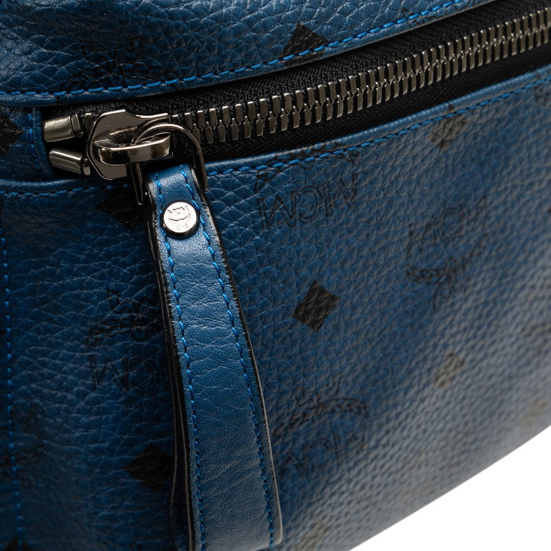 MCM Visetos Logo Studded Backpack Blue PVC Leather