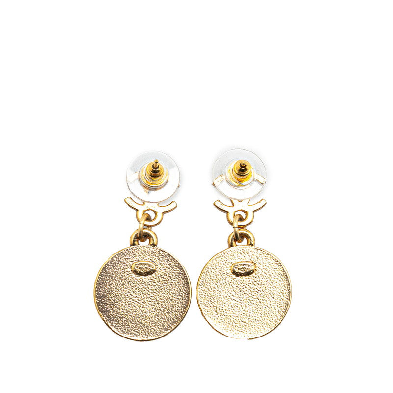 Chanel Star Motif Round Earrings Gold Black