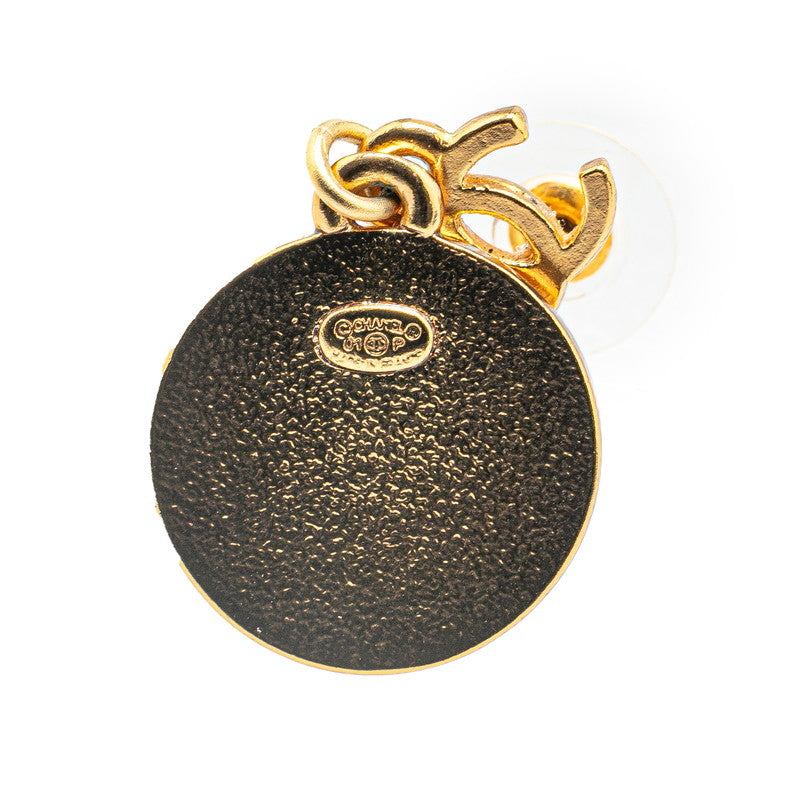 Chanel Star Motif Round Earrings Gold Black