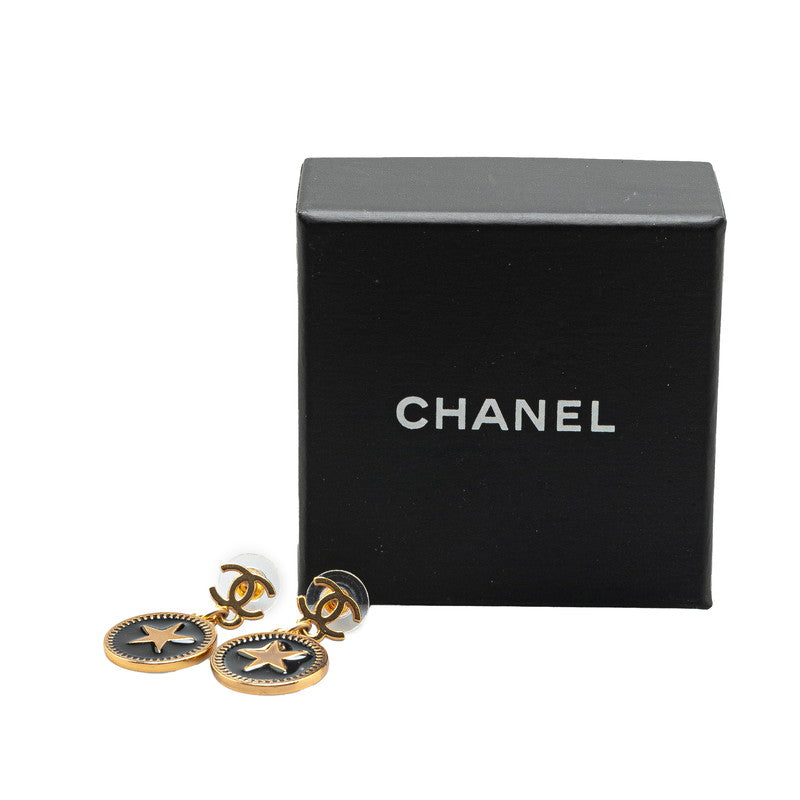 Chanel Star Motif Round Earrings Gold Black