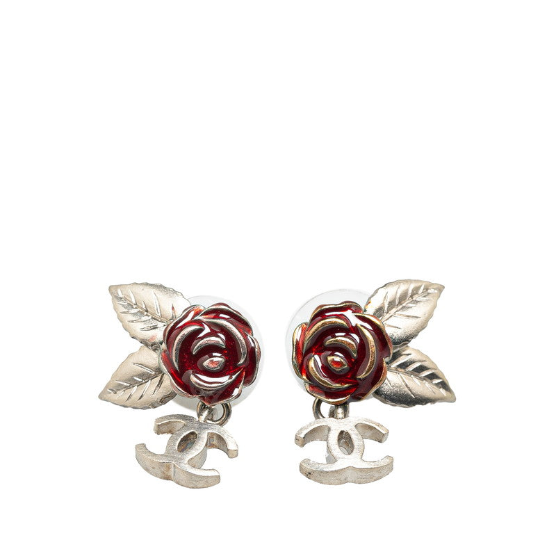 Chanel Camellia Rose Earrings Silver Metal