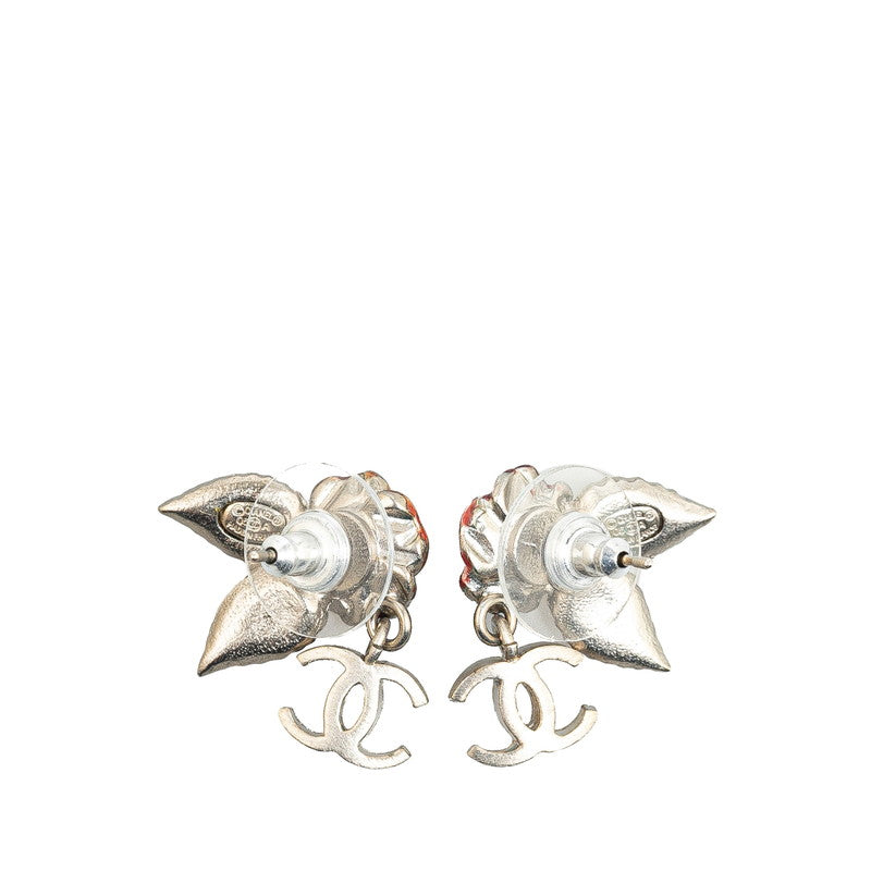 Chanel Camellia Rose Earrings Silver Metal