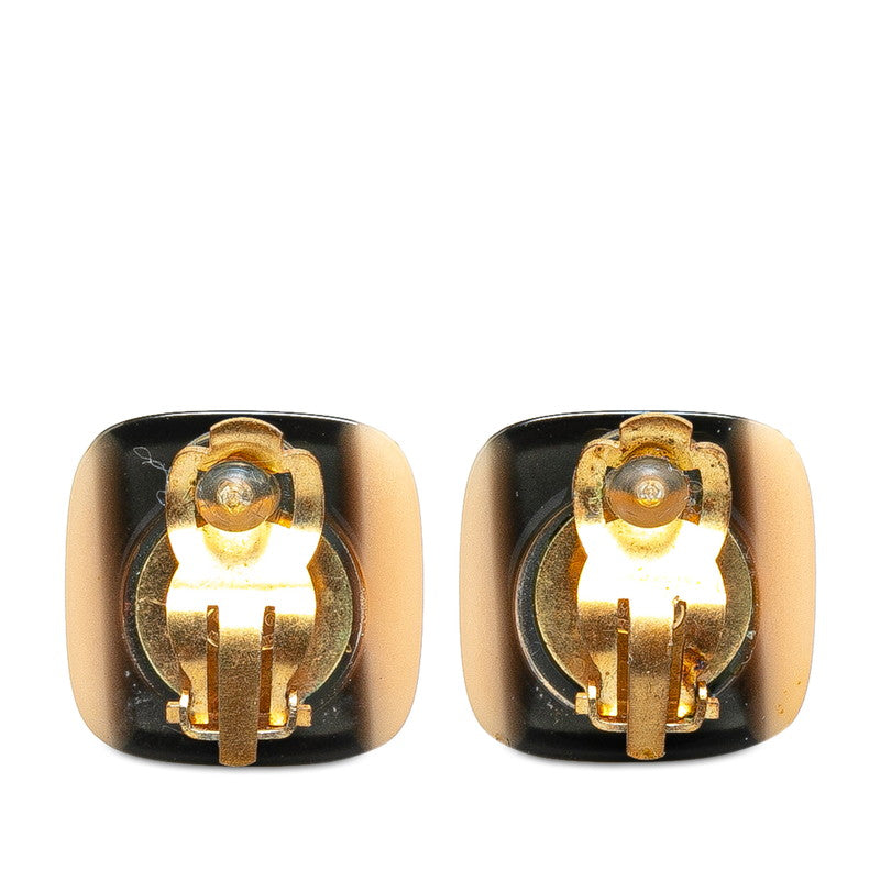 Chanel Coco Mark Square Earrings Black Gold Plastic in Very Good Condition