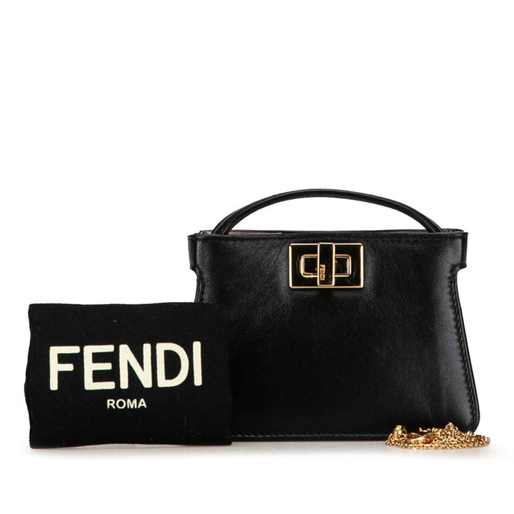 Fendi Nano Peekaboo Leather Chain Mini Shoulder Bag 7AR993 in Great Condition