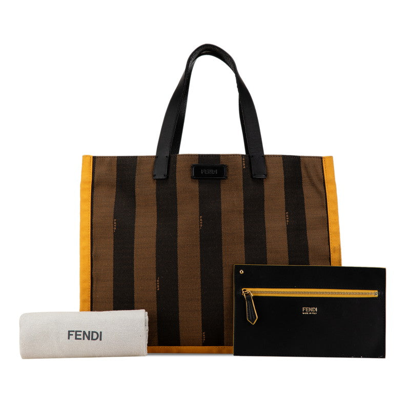 Fendi Pequin Canvas Leather Tote Bag