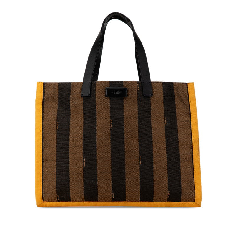 Fendi Pequin Canvas Leather Tote Bag