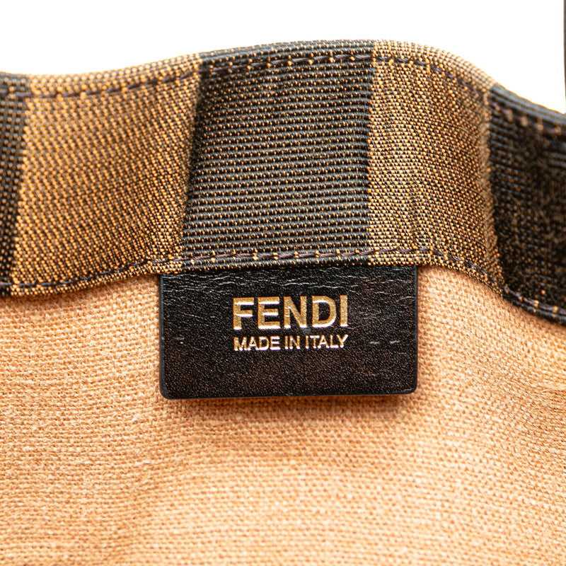 Fendi Pequin Canvas Leather Tote Bag