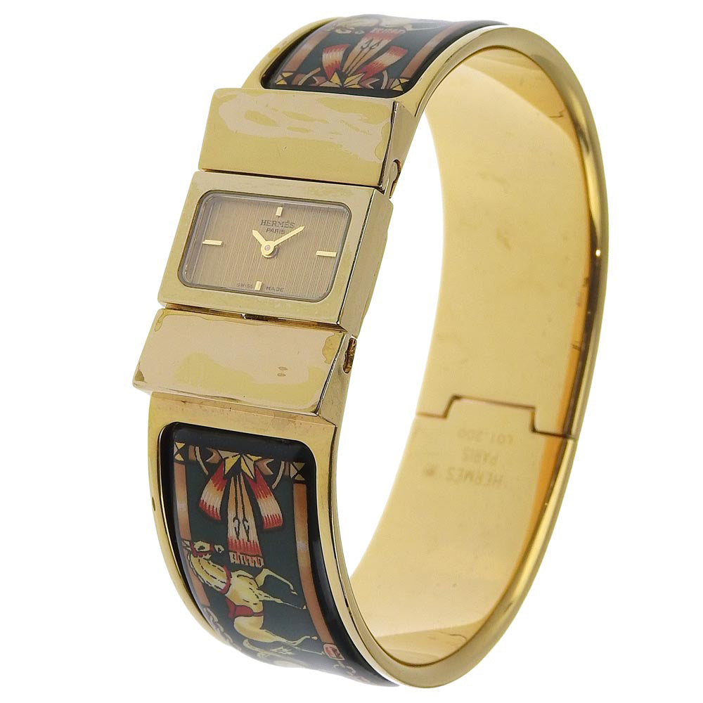 Hermes Loquet Ladies Watch with Cloisonné, LO1.201, Gold-Plated, Quartz, Swiss Made with Green Dial [Used] Grade-B  LO1.201
