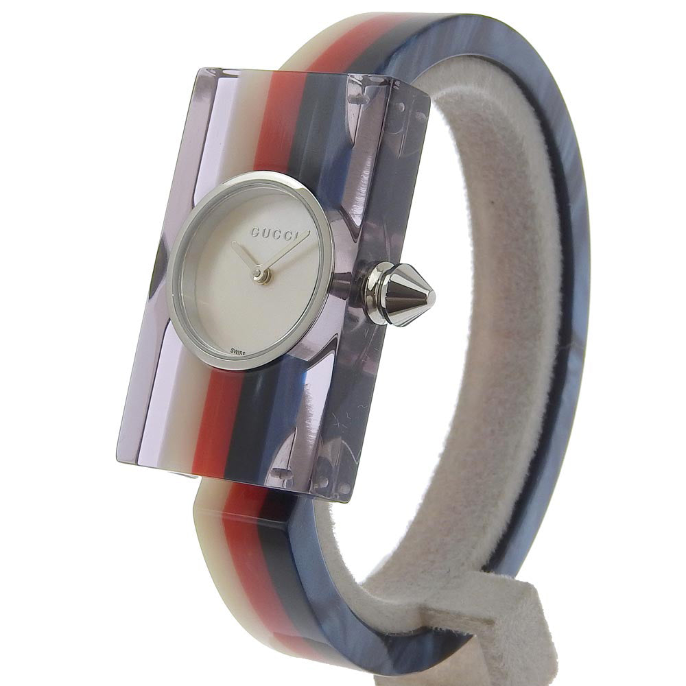 Gucci Vintage Web Bangle Watch, 143.5, Stainless Steel/Plastic, Swiss Made, White/Red/Navy Quartz Analog, Silver Shell Dial [Used] Women's, A-Rank 143.5