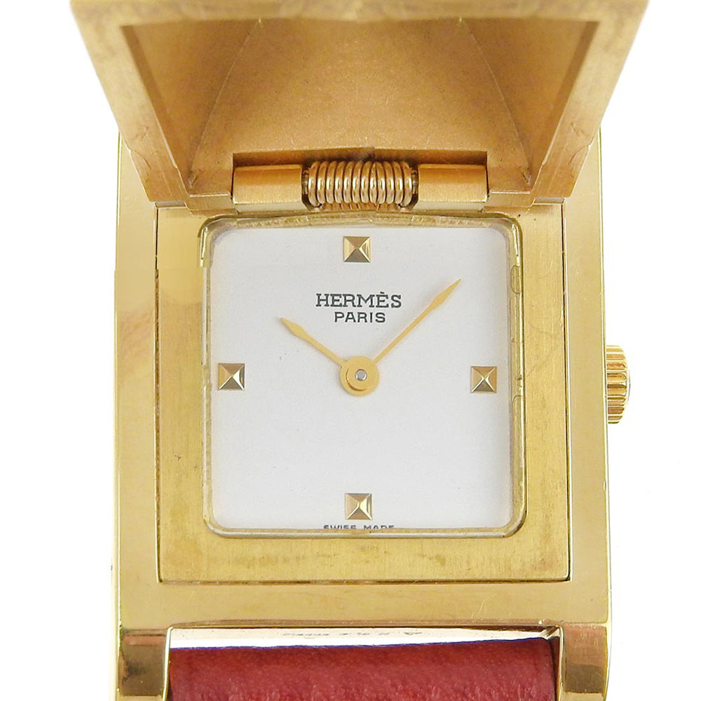 Hermes Medor Watch Gold Plated Leather Quartz