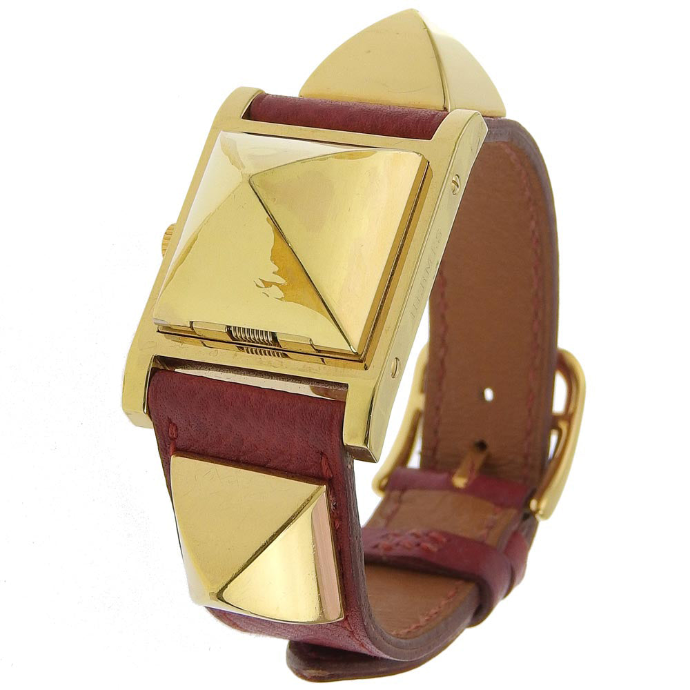 Hermes Medor Watch Gold Plated Leather Quartz