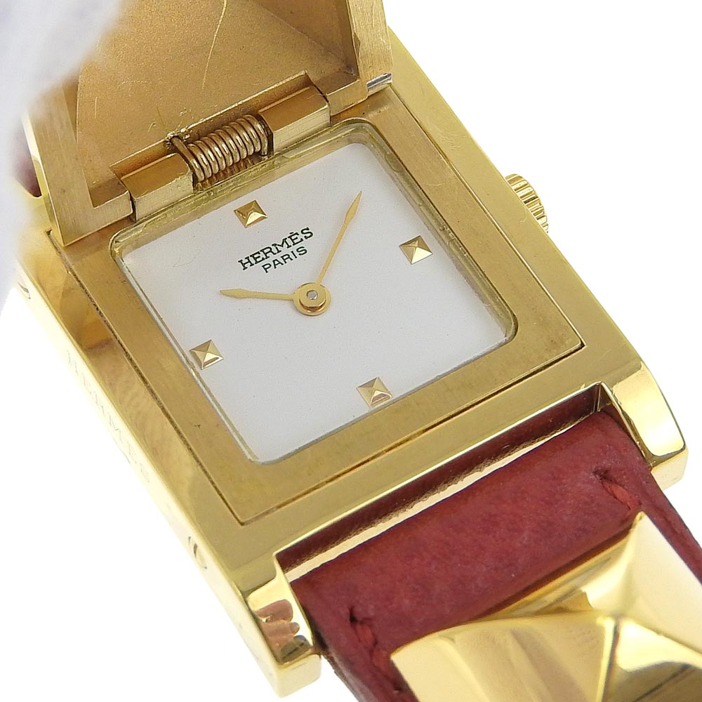 Hermes Medor Watch Gold Plated Leather Quartz