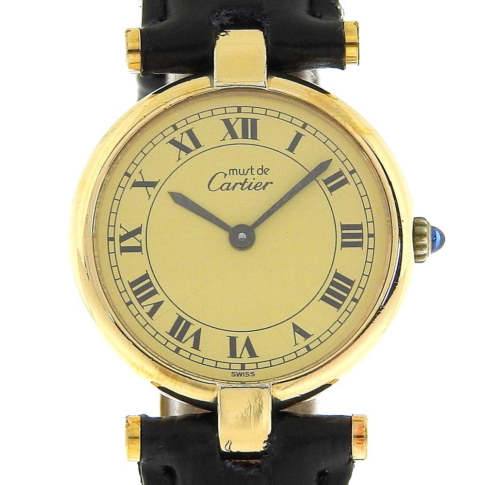 Cartier Must de Vendome Watch Silver 925 Leather Quartz