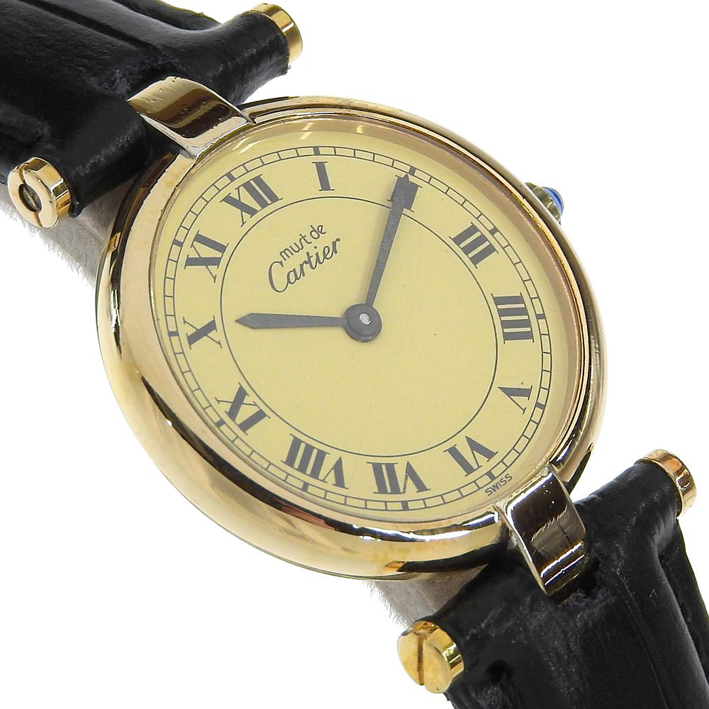 Cartier Must de Vendome Watch Silver 925 Leather Quartz