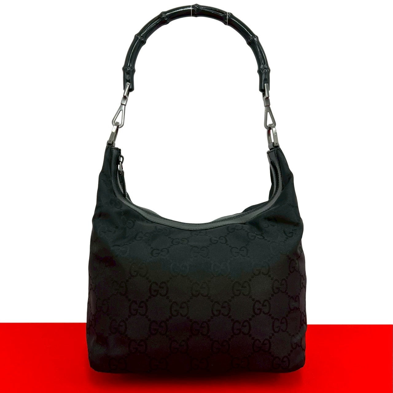 Gucci GG Canvas Bamboo Leather Nylon Handbag