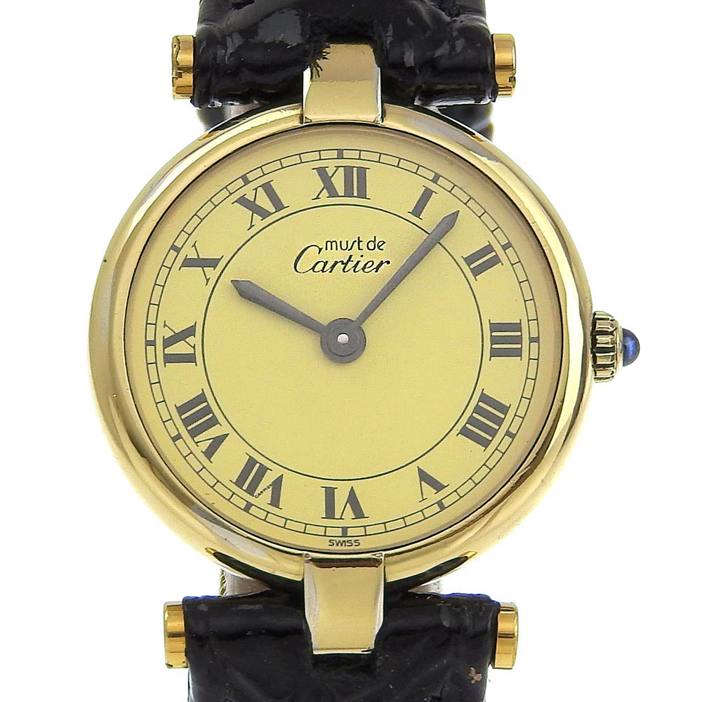 Cartier Must Vendome Watch Silver 925 Leather Quartz