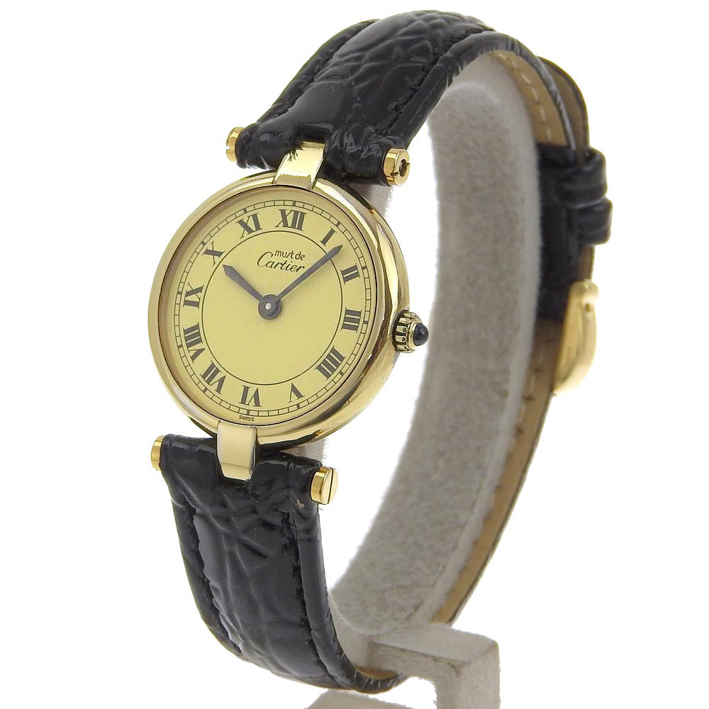 Cartier Must Vendome Watch Silver 925 Leather Quartz