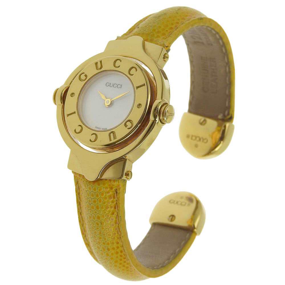 Gucci Rotating G Bangle Women's Watch, Model GQ6600, Gold-plated and Leather, Swiss Made, Yellow Quartz, Analogue Display, White Dial [Used] GQ6600
