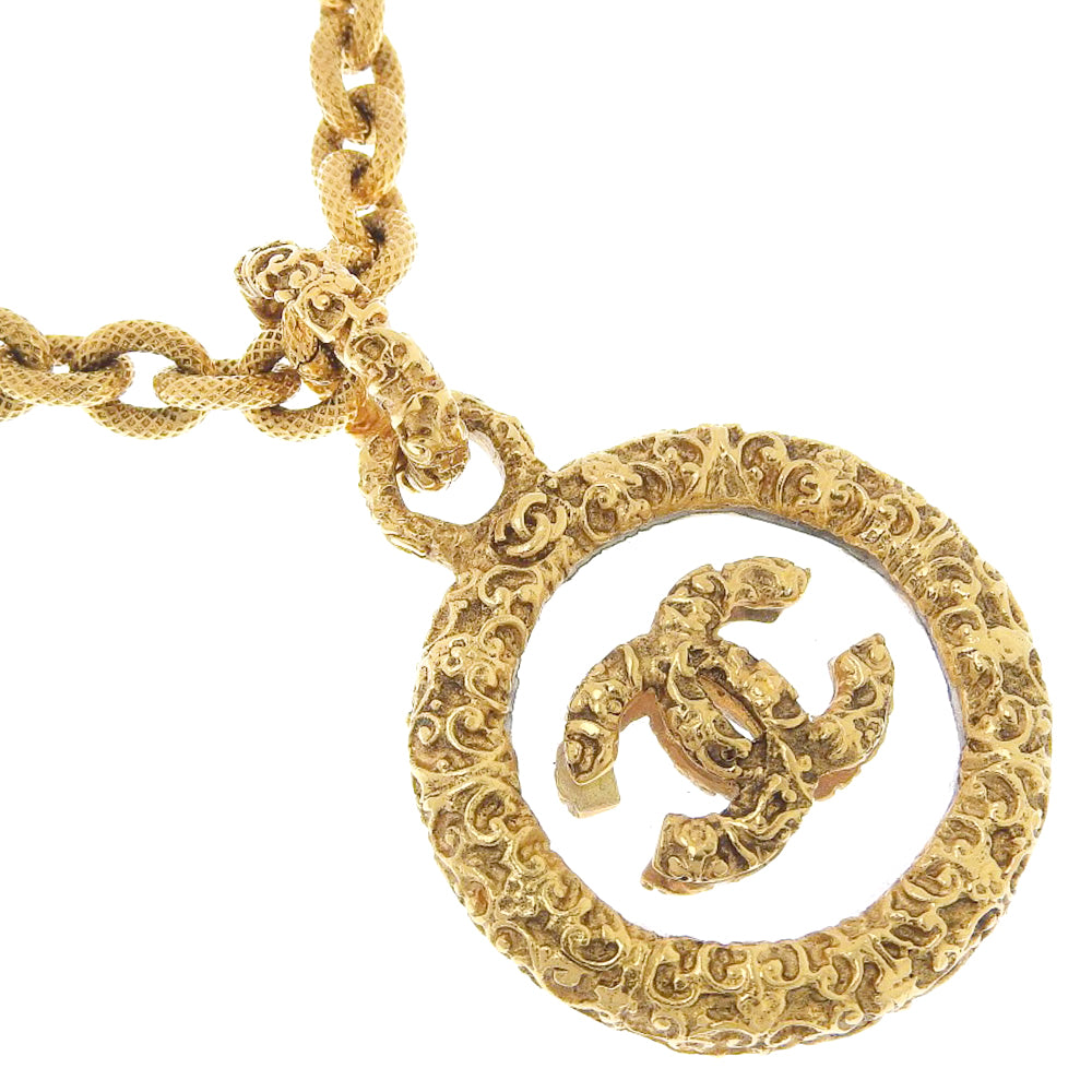 Chanel Coco Mark Necklace Gold Plated Glass