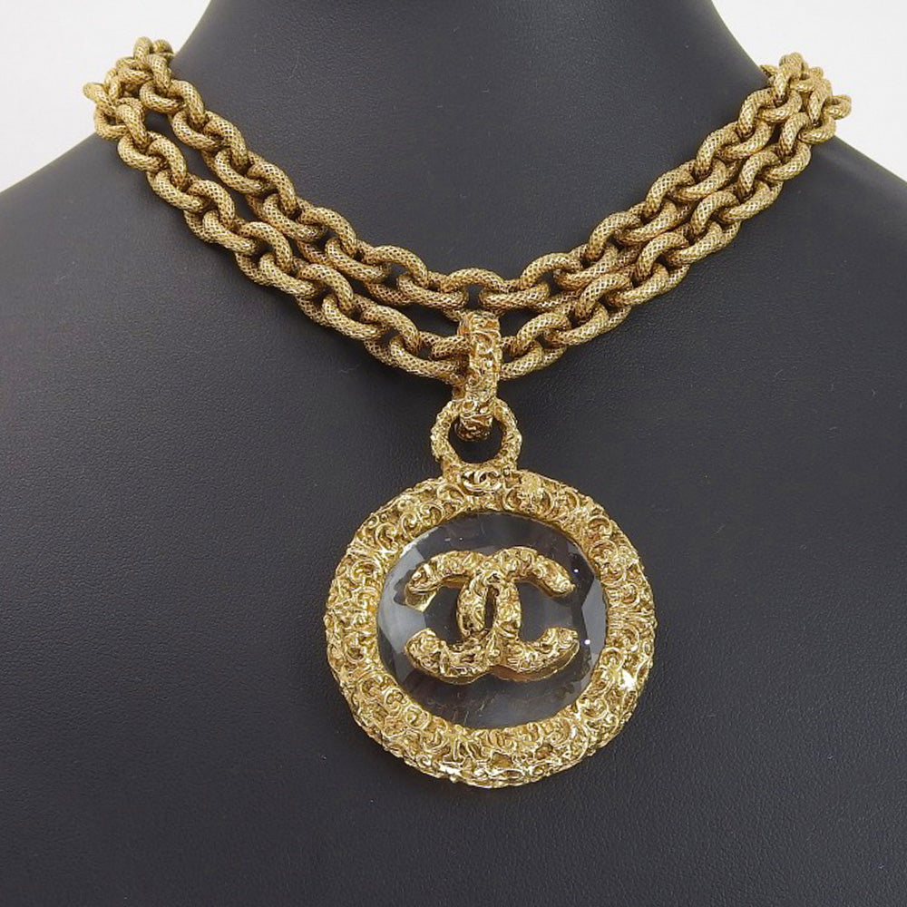 Chanel Coco Mark Necklace Gold Plated Glass