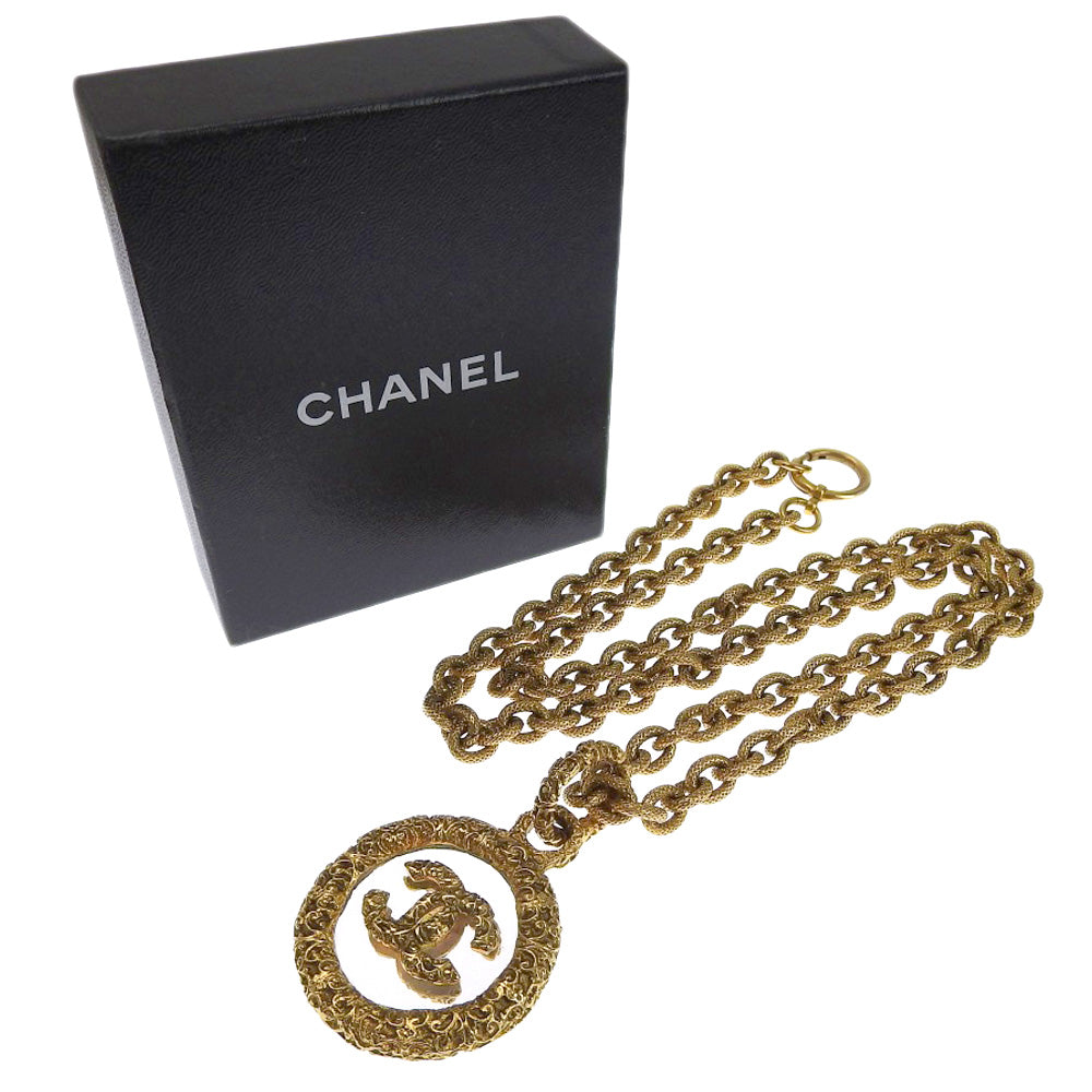 Chanel Coco Mark Necklace Gold Plated Glass