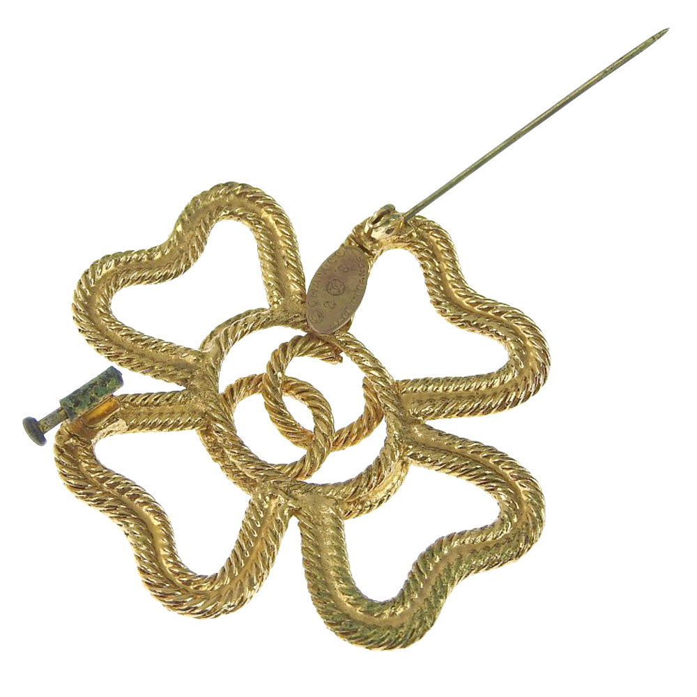 Chanel Clover Brooch Vintage Gold Plated