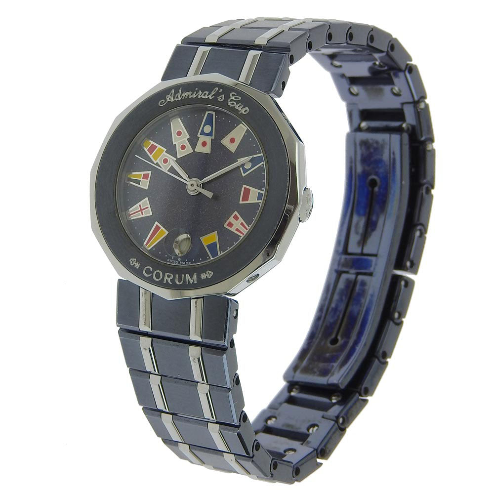 Corum Admiral's Cup Ladies' Wristwatch 39.610.30 V-50, Stainless Steel with Gun Blue, Navy Quartz, Analog Display, Navy Blue Dial, Made in Switzerland [Pre-owned] 39.610.30 V-50