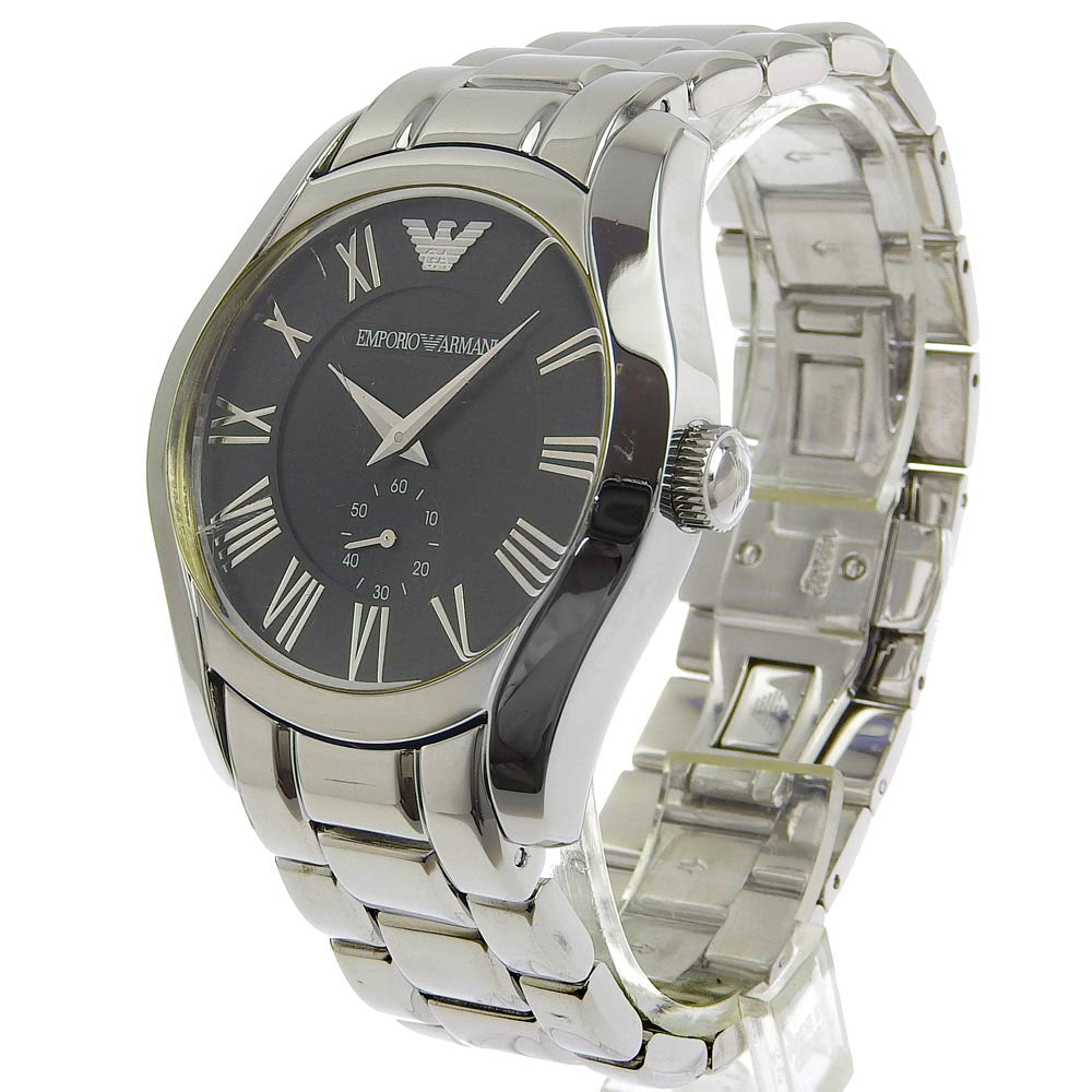 Armani AR-0680 Men's Wristwatch - Stainless Steel, Italian-Made, Silver Quartz, Analog Display, Black Dial [Used] AR-0680
