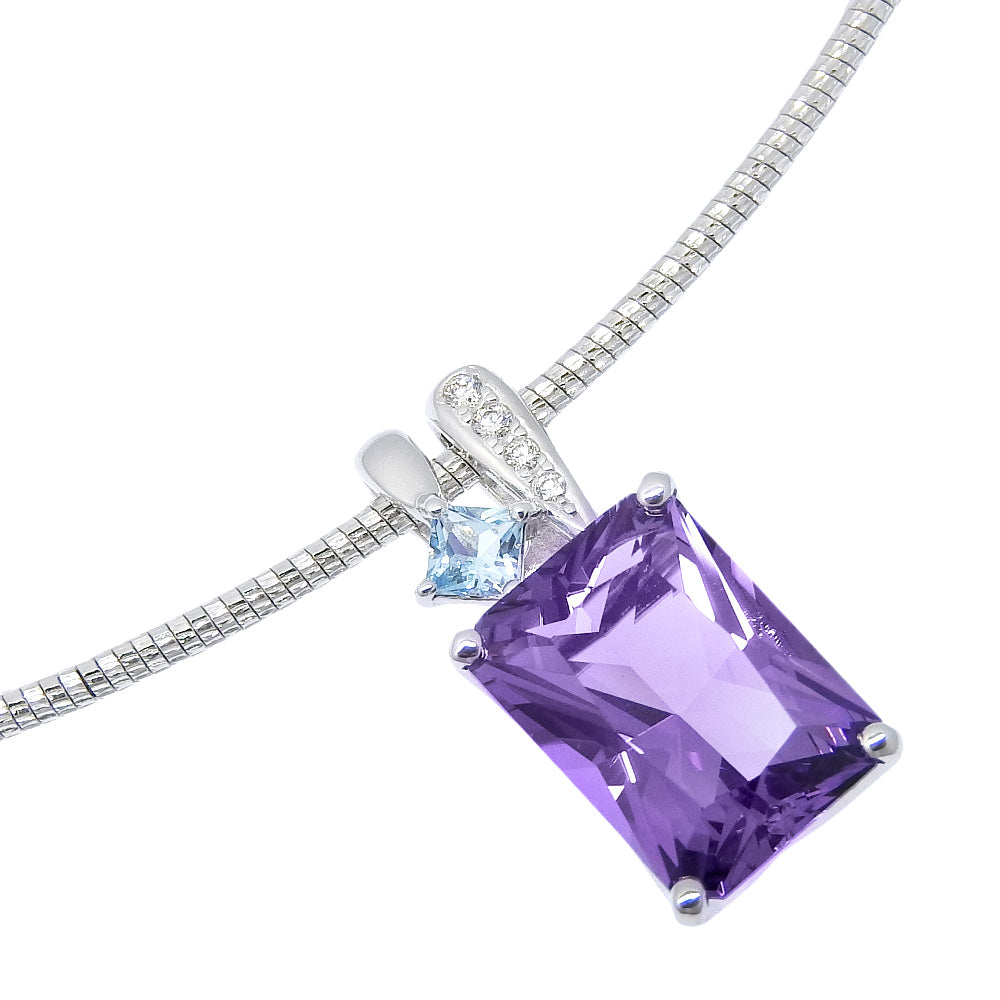 Tasaki K18 White Gold Amethyst Aquamarine Diamond Necklace