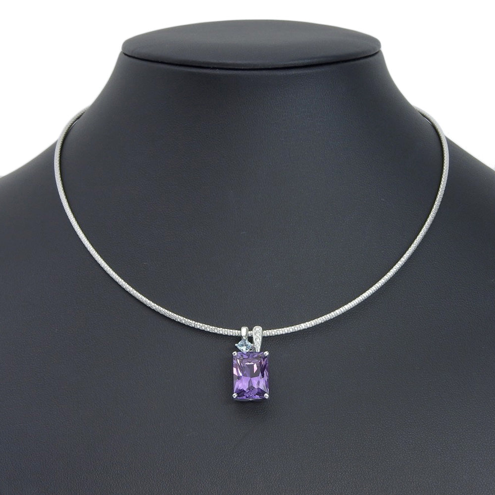 Tasaki K18 White Gold Amethyst Aquamarine Diamond Necklace