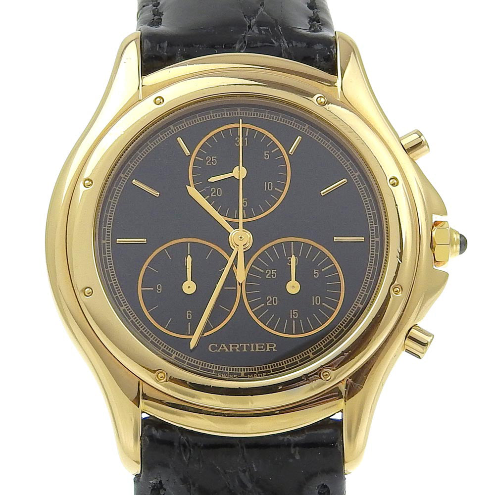 Cartier Cougar LM Watch K18 Yellow Gold Crocodile Quartz