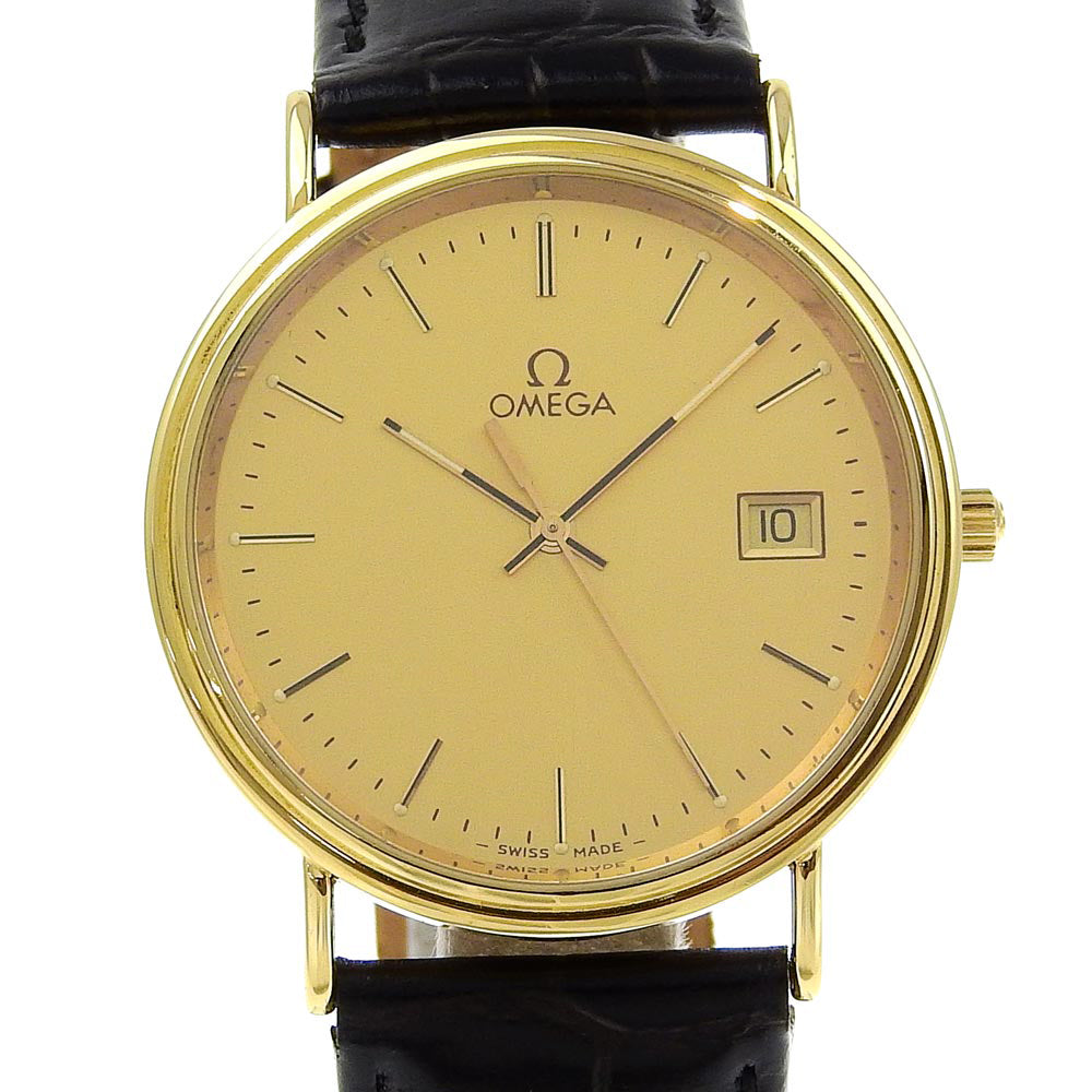 Omega K18 Yellow Gold Leather Quartz Watch