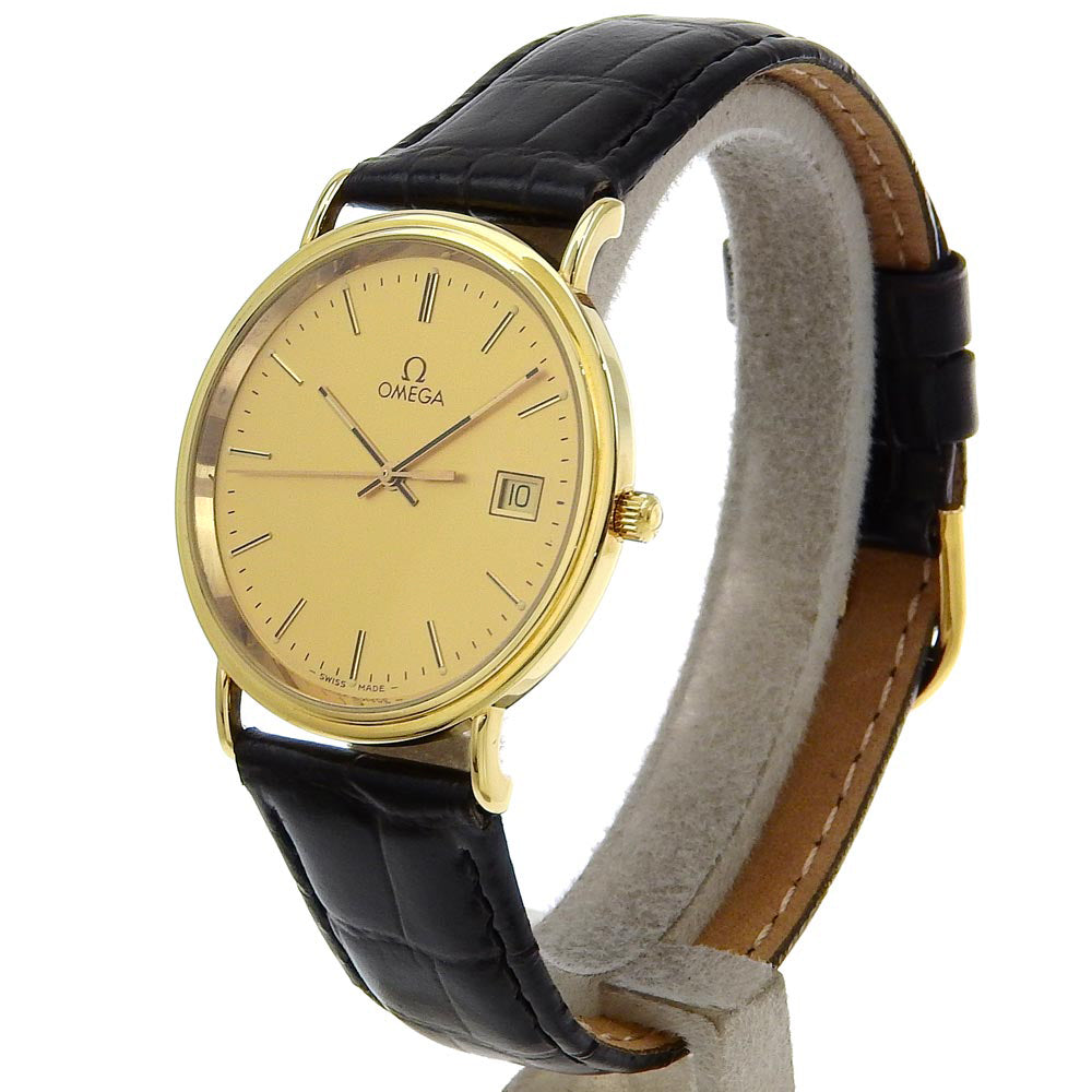 Omega K18 Yellow Gold Leather Quartz Watch