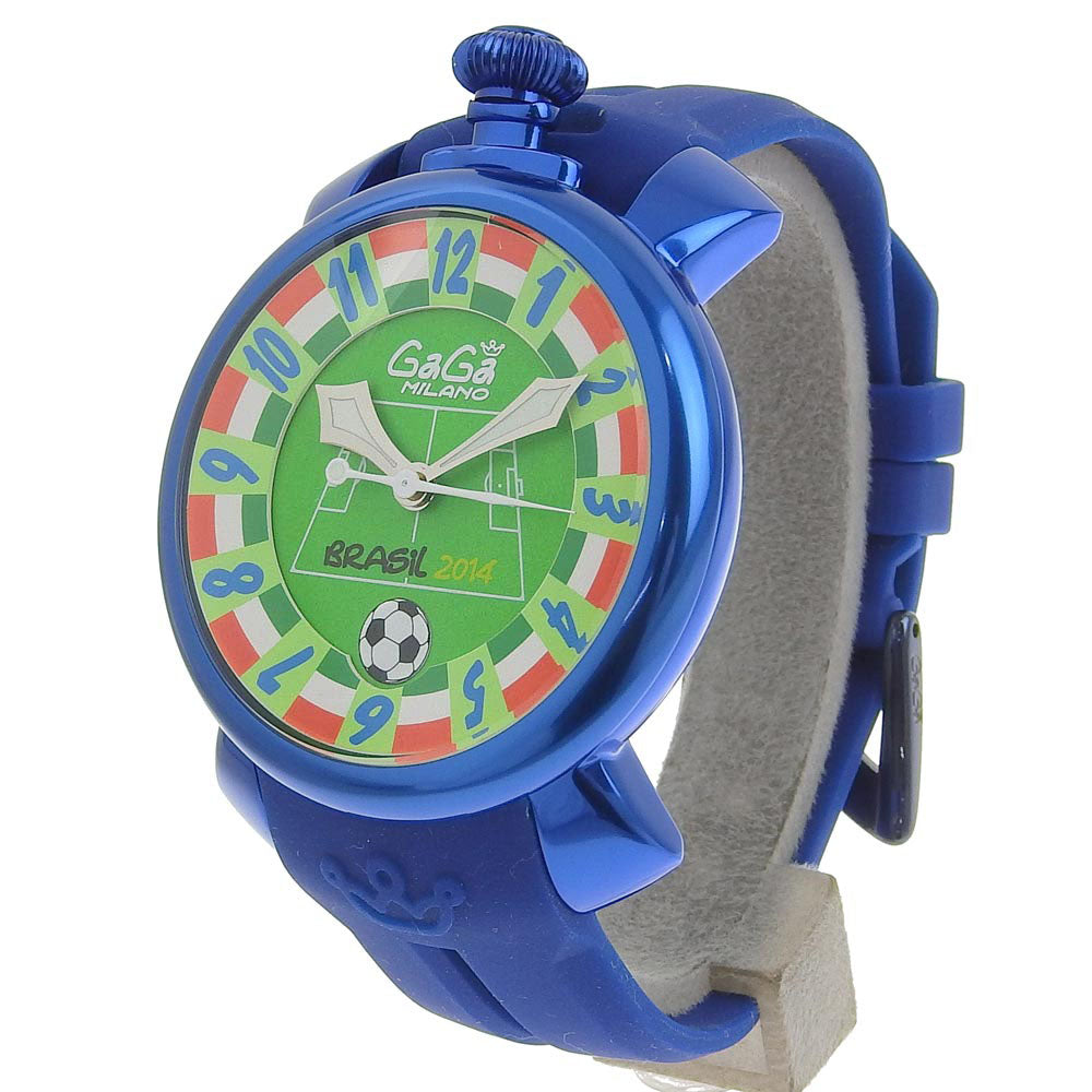 GaGa Milano Manuale48 Wristwatch, Limited Edition of 300 for Brazil World Cup 2014, Rubber and Aluminum Build, Swiss-made, Blue Automatic Winding, Green Dial for Men【Used】A+ Rank  5070.0