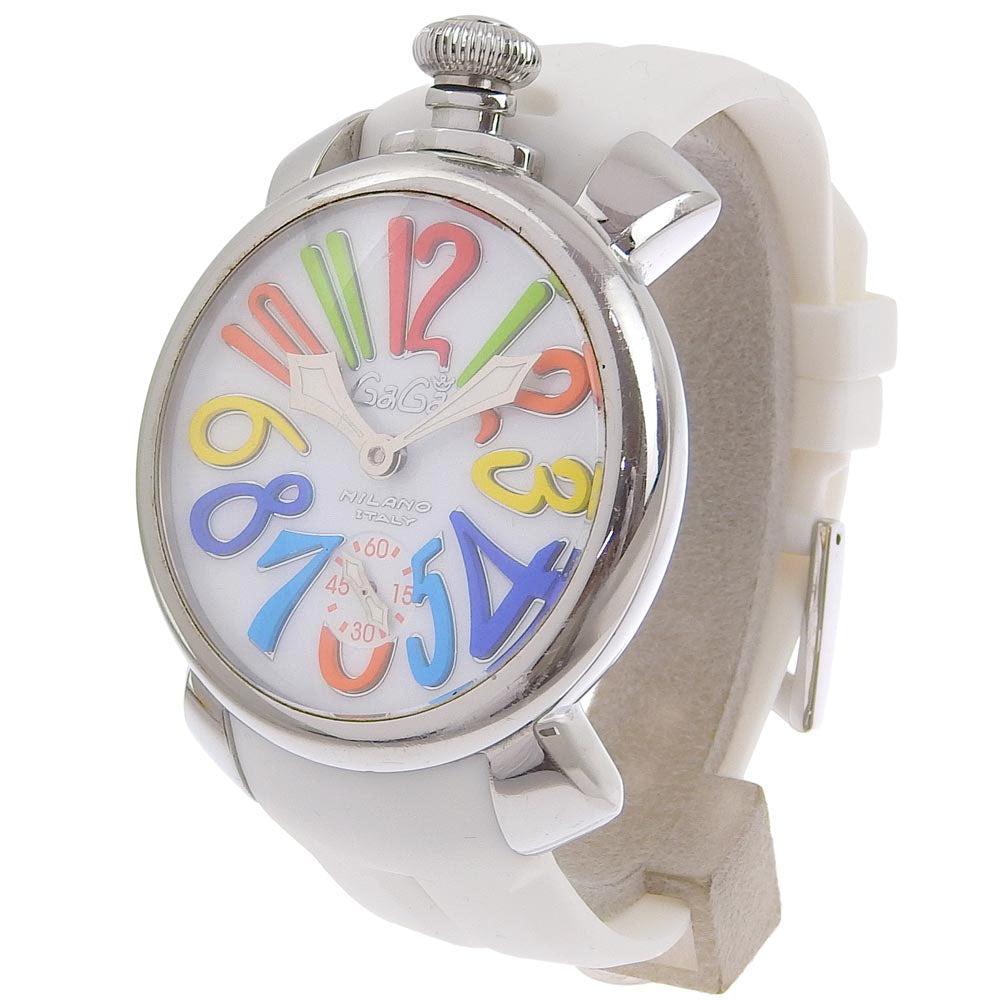 GaGa Milano Manuale48 Wristwatch, Stainless Steel and Rubber, Swiss-made, Silver Hand-winding, White Dial for Men【Used】