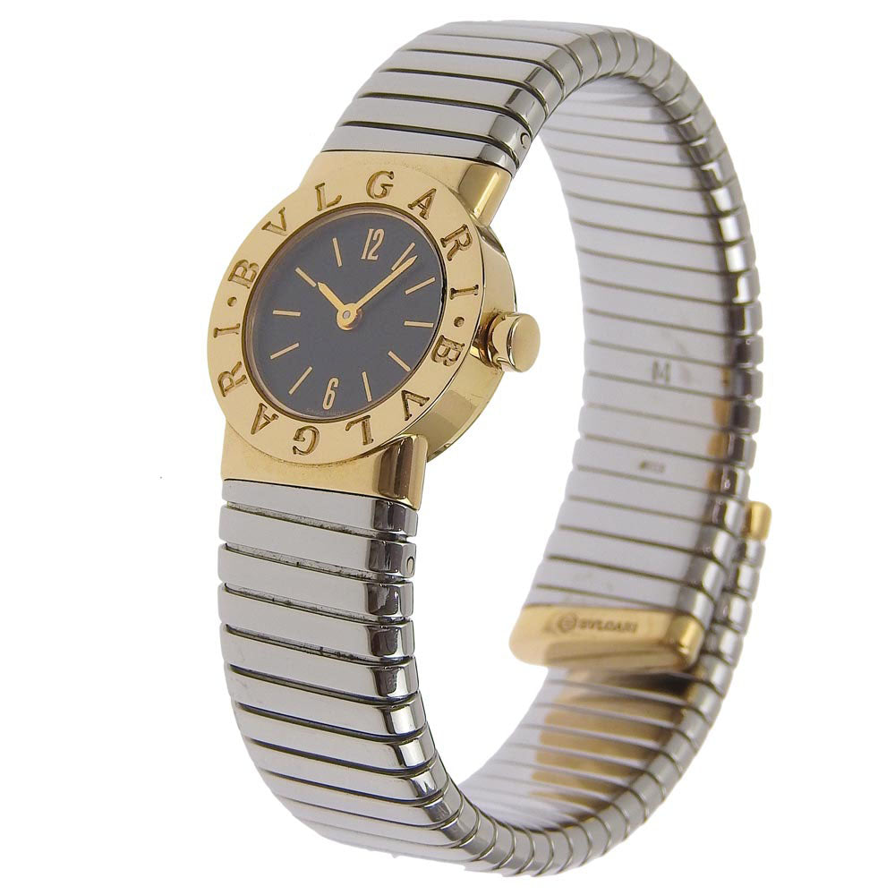 Bvlgari Tubogas Watch, BB192T, Stainless Steel and K18 Yellow Gold, Swiss-made Gold Quartz Analog Display on a Black Dial for Women【Used】 BB192T