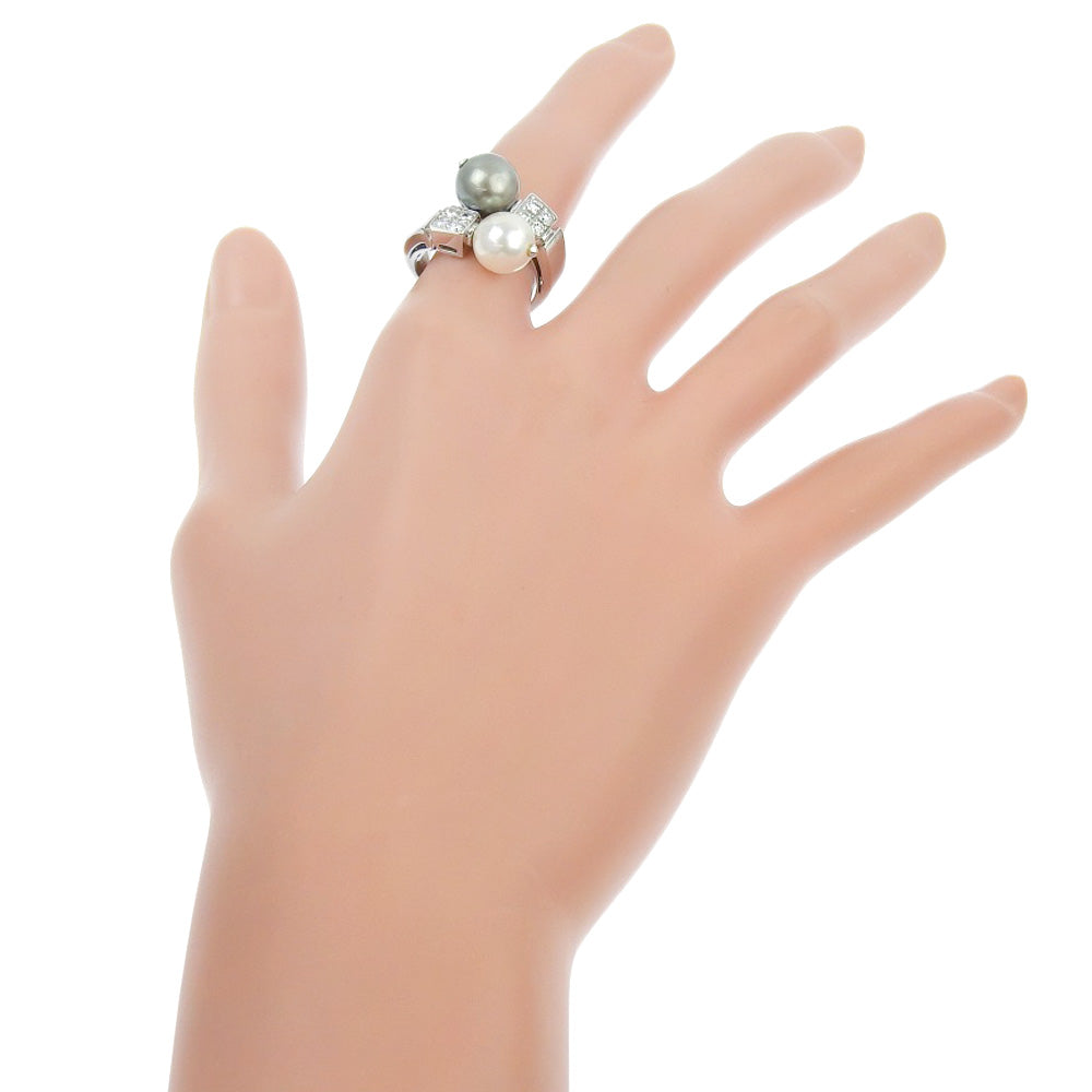 Bulgari Size 11 Ring with Pearl in Lucia K18 White Gold with Diamonds and Pearl, Italian Made, Ladies, Grade A