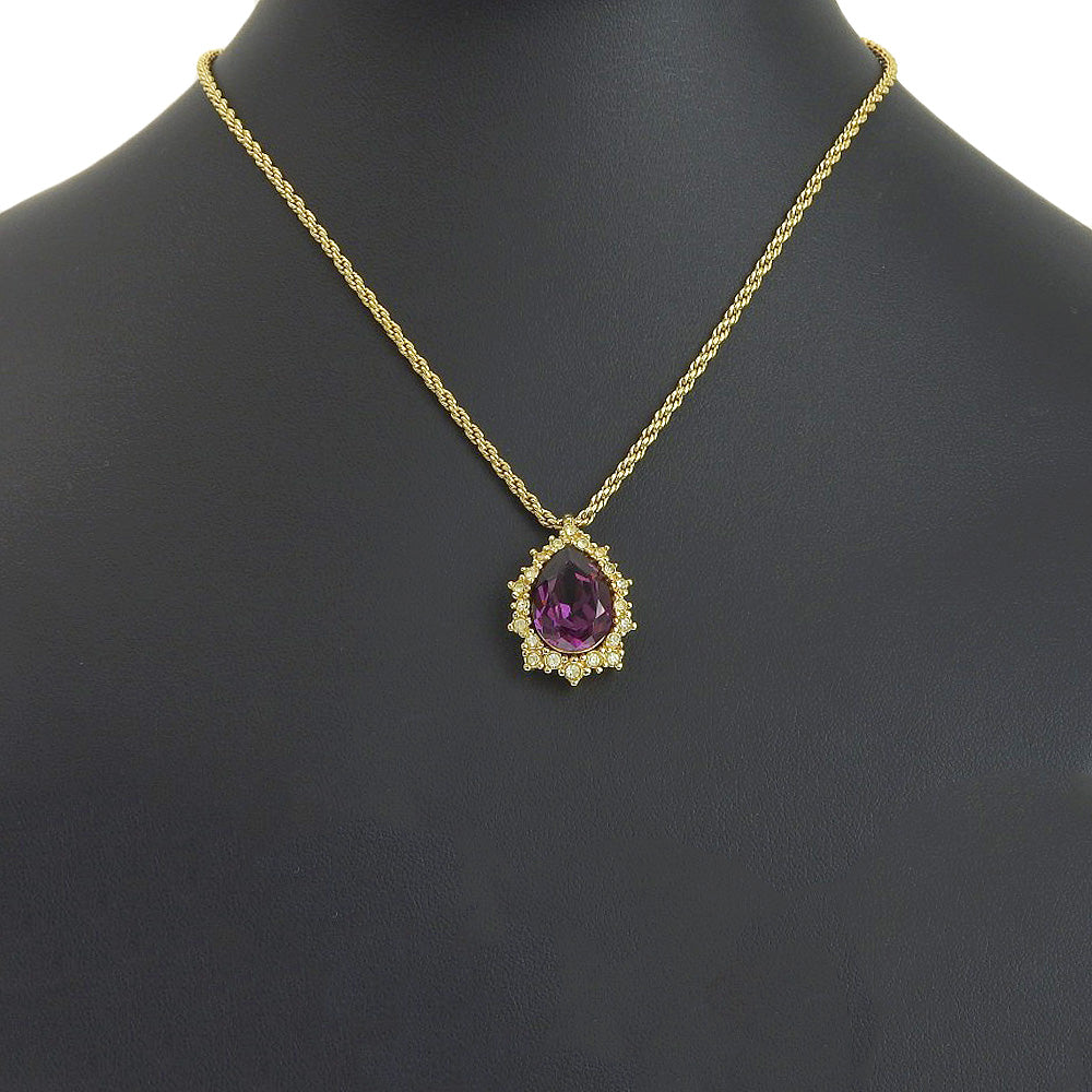 Glossy Teardrop Necklace, Vintage Gold Plated, Made in Germany, Purple, Ladies' Preloved, Grade A