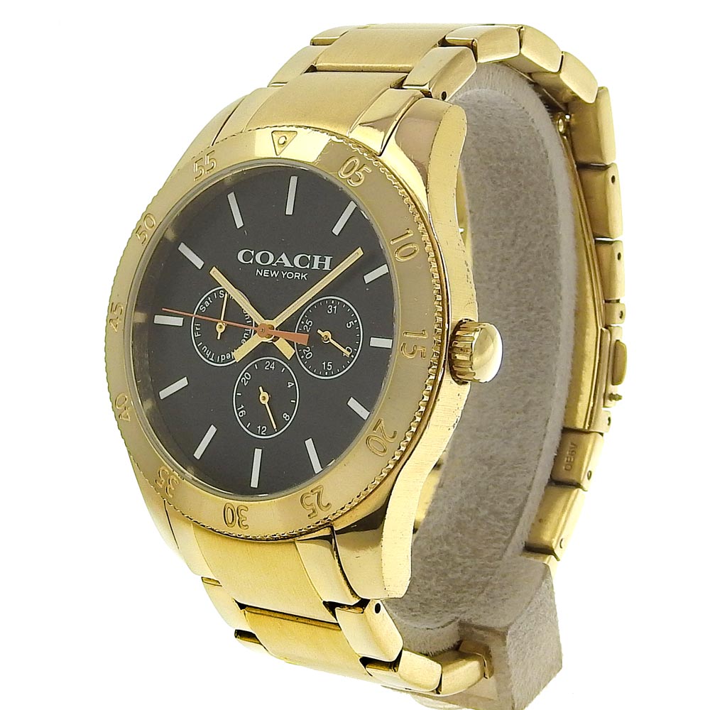 Coach Day Date Men's Quartz Multi-needle Analogue Watch CA133.2.95.1754 with Gold Plating and Black Dial - Pre-loved B-Rank CA133.2.95.1754