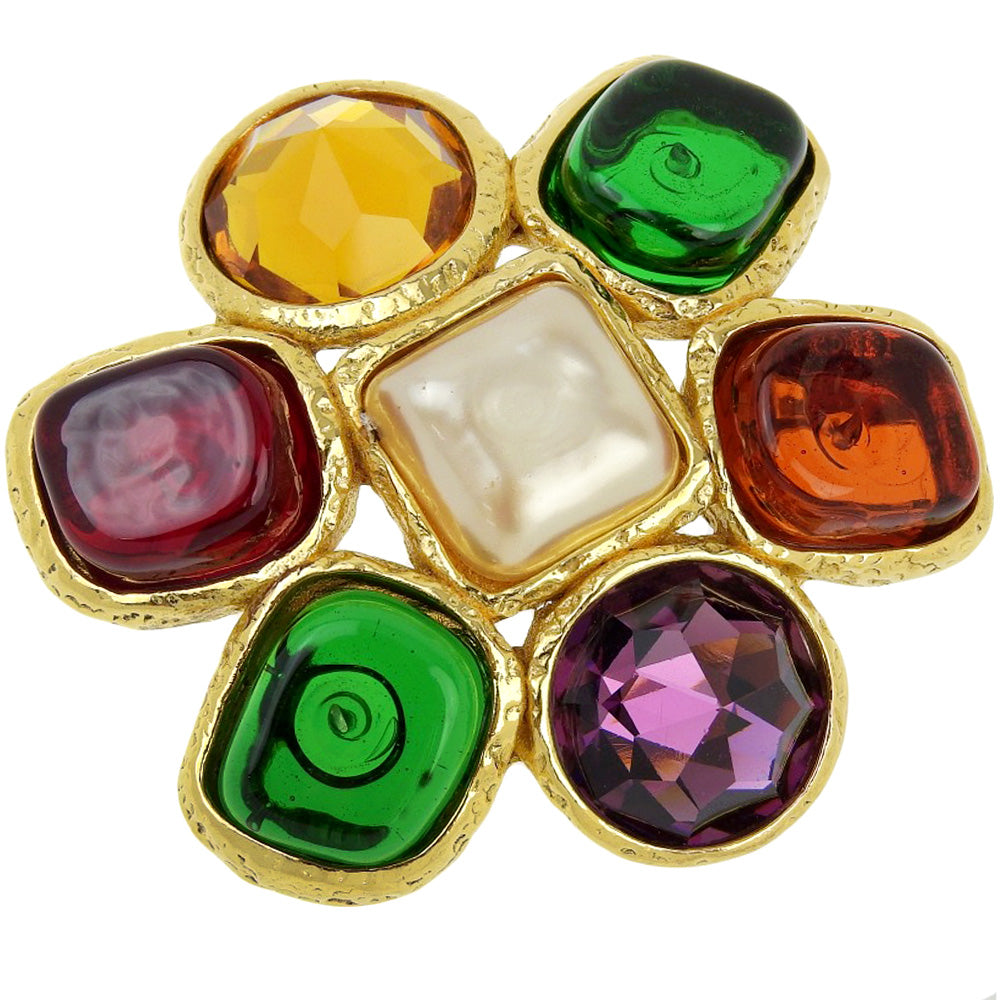 Chanel Gold Plated Gripoix Brooch