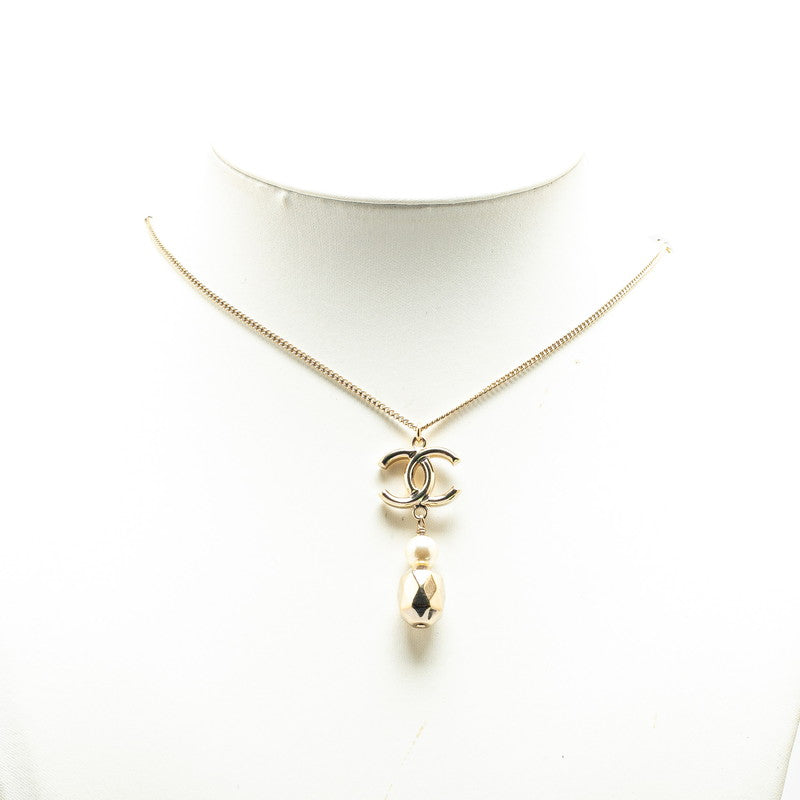 Chanel Coco Mark Necklace Gold Plated Faux Pearl