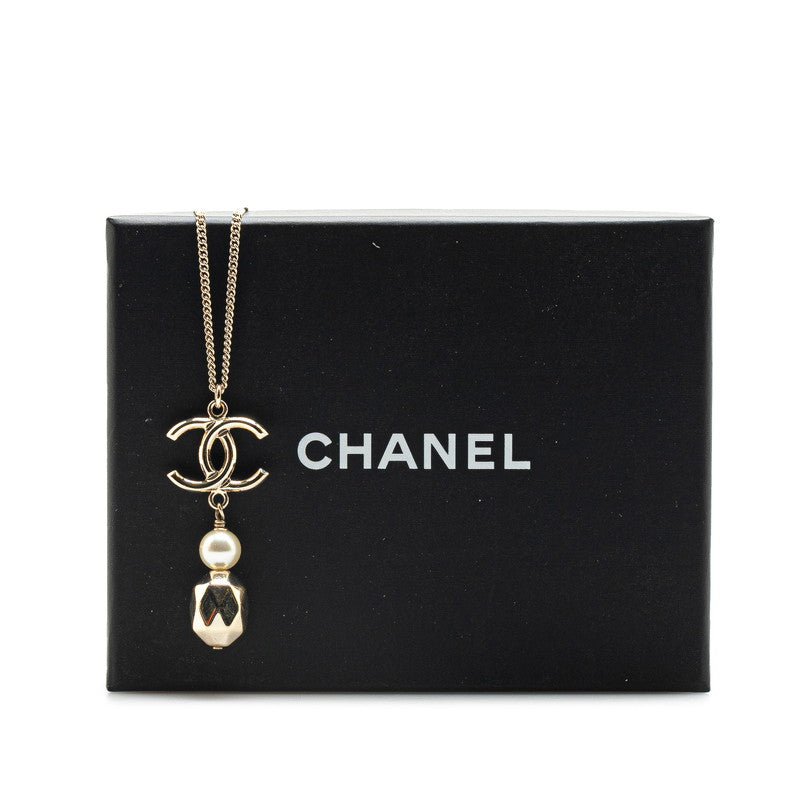 Chanel Coco Mark Necklace Gold Plated Faux Pearl