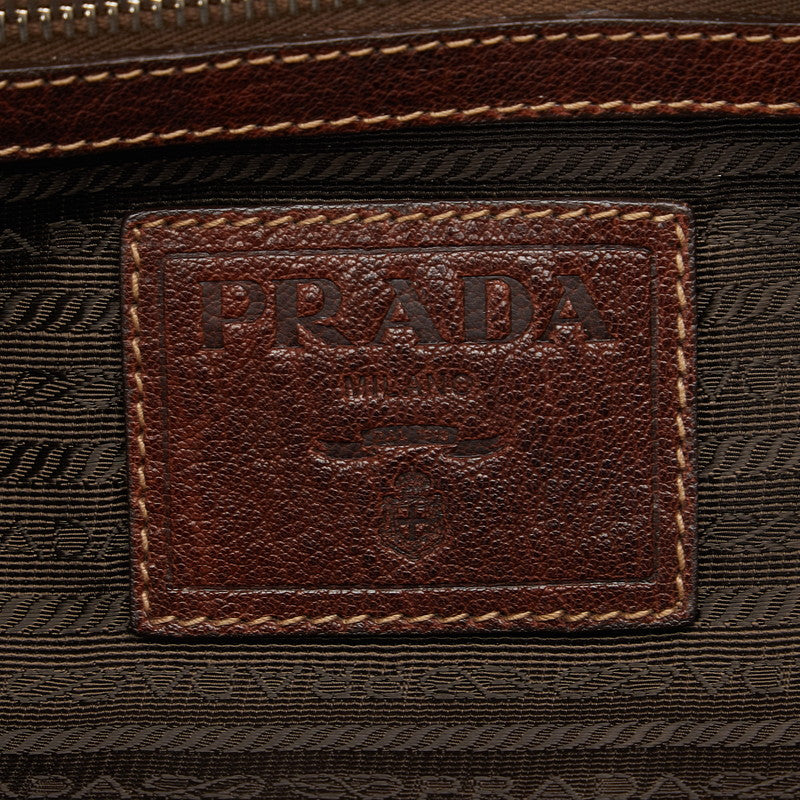 Prada Logo Jacquard Canvas Leather Handbag BR3682